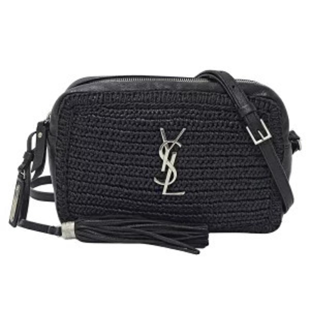 Saint Laurent Bag Shoulder Lou Camera Raffia Black Tassel Fringe Crossbody